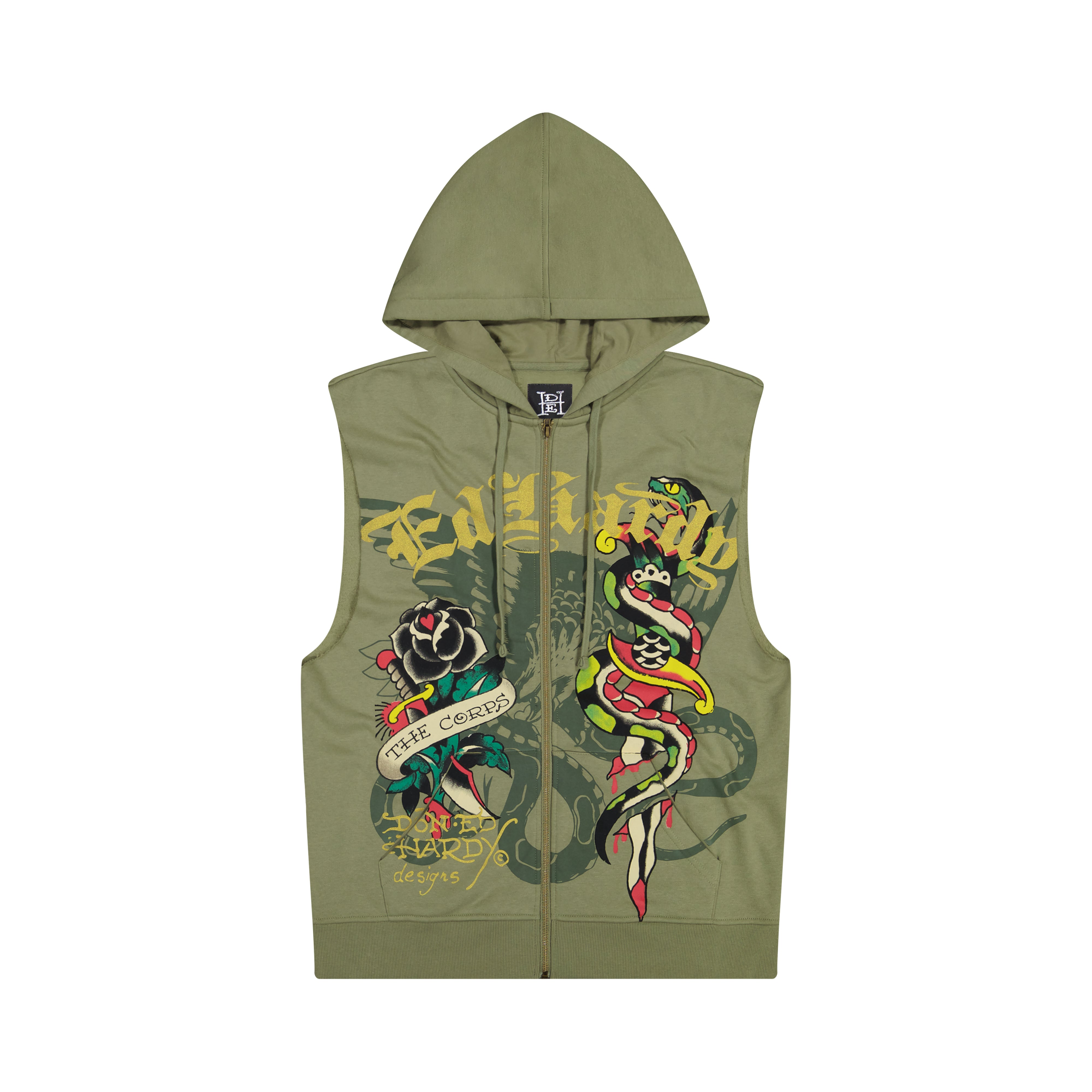 Dagger Rose Fleece Cut Off Hoodie