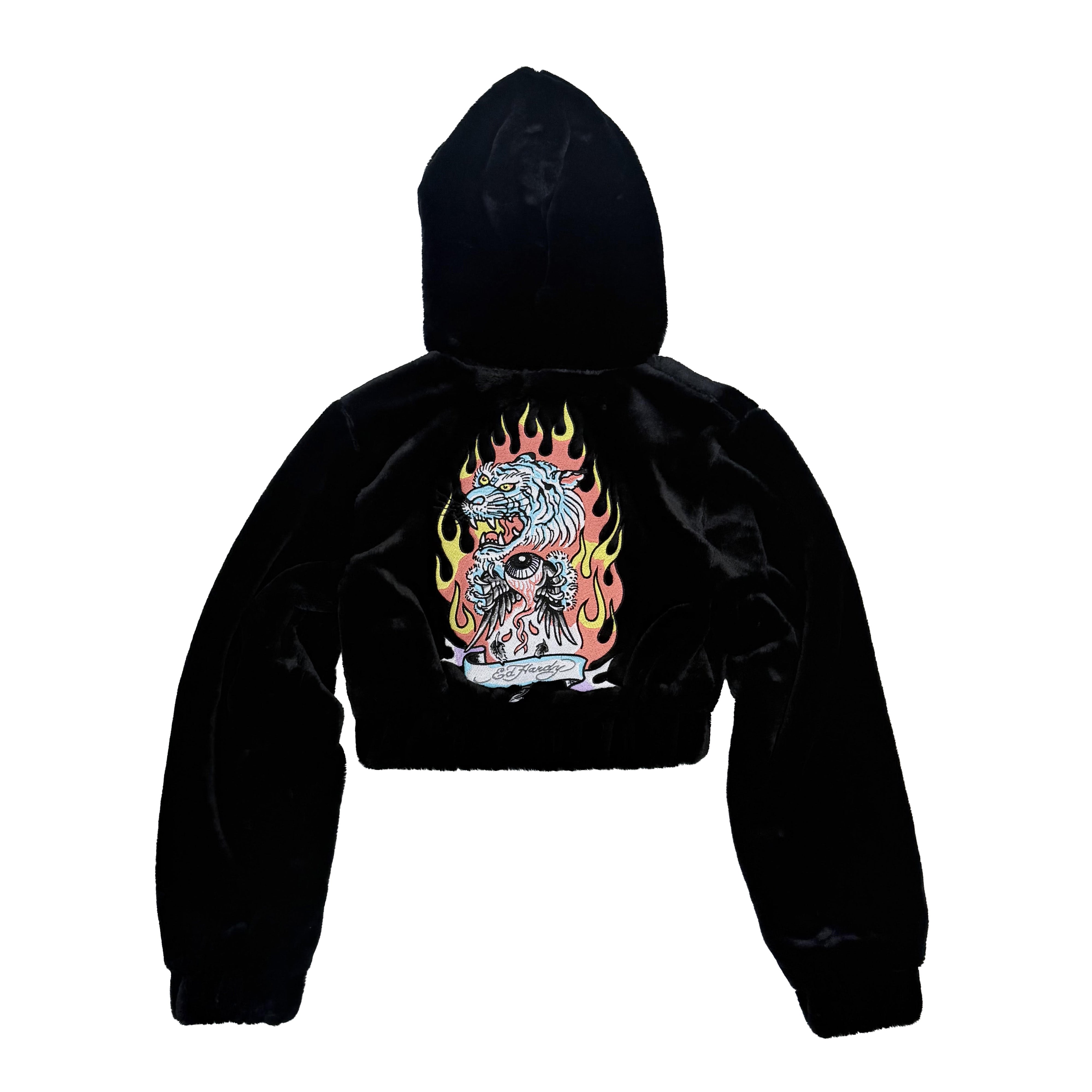Tiger Flame Faux Fur Hooded Jacket
