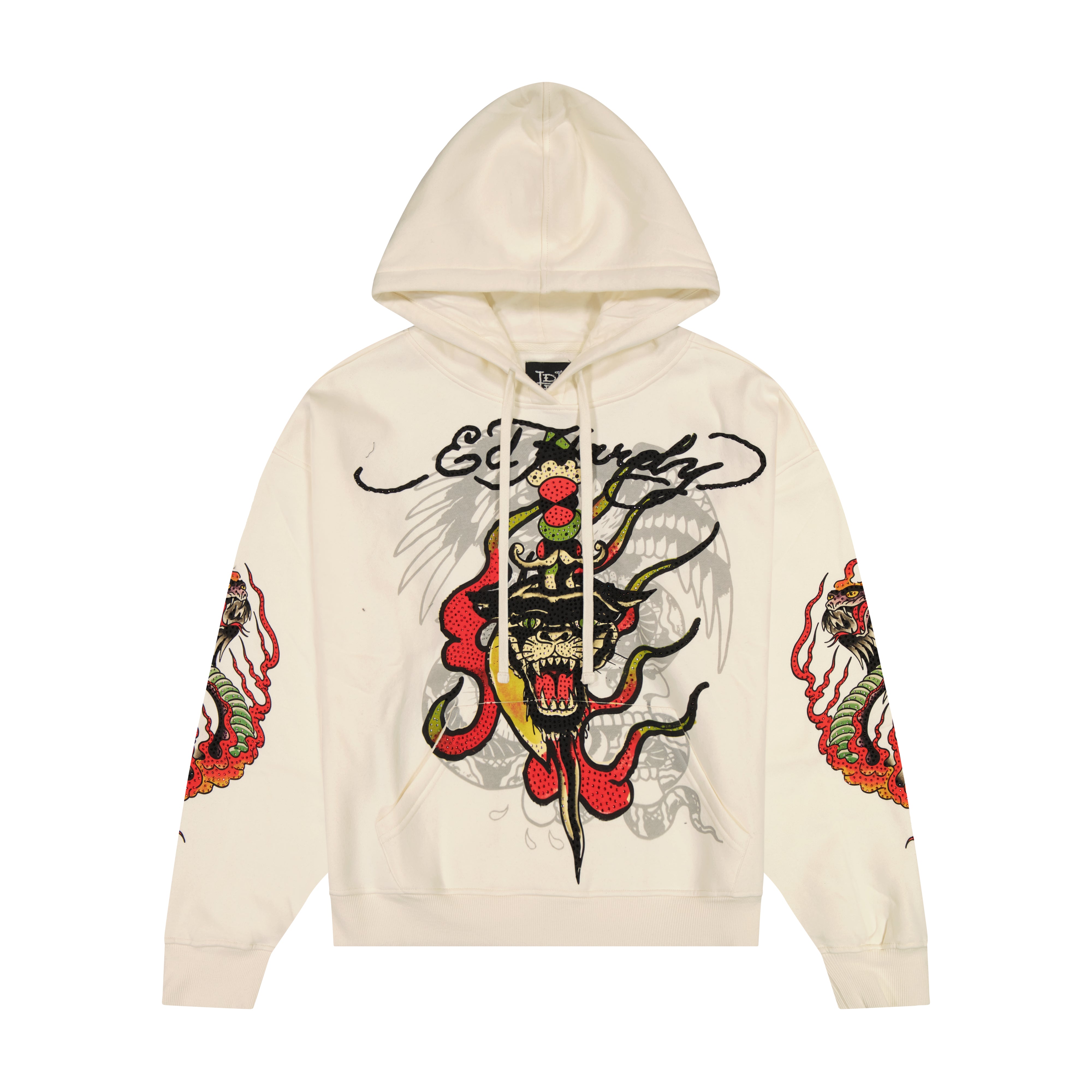 Panther Flame Rhinestone Boxy Fleece Hoodie